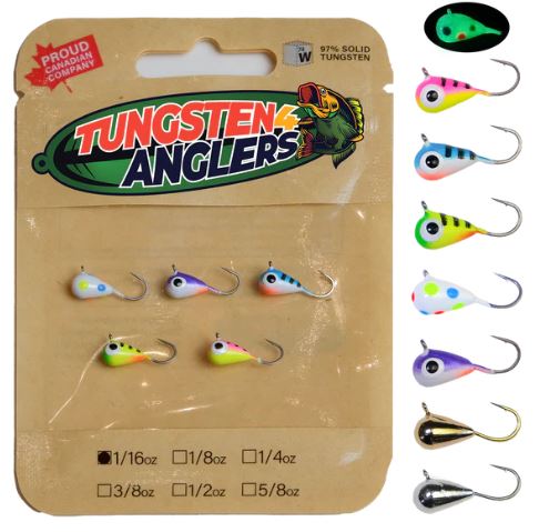 Tungsten 4 Anglers Tear Drop Ice Jigs