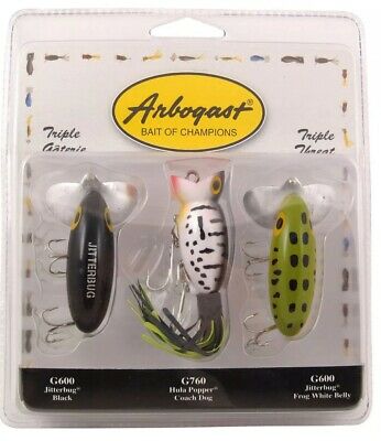 Arbogast Triple Threat 2 Jitterbug & 1 Hula Popper 3 Pack