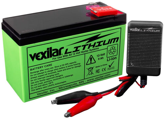 Vexilar BATTERY & CHARGER - 12 VOLT/9 AMP LITHIUM BATTERY AND 1 AMP LITHIUM CHARGER SYSTEM